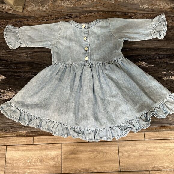 Ruffle Butts Dress 18-24 Months Chambray 100% Cotton 3/4 Sleeve Ruffle Blue - Picture 5 of 8